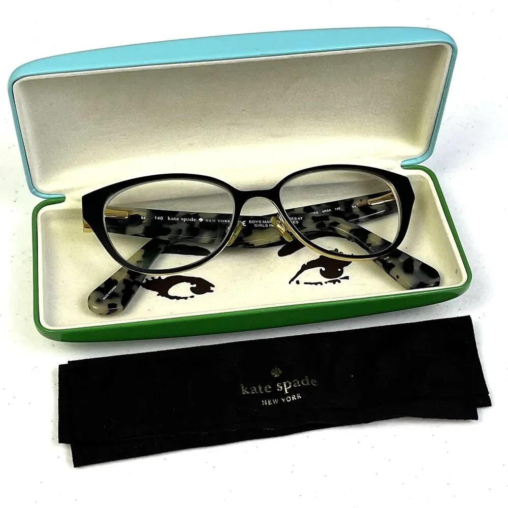 Kate Spade Eyeglasses Frame Jaydee Black Gold/Tortoise Cat Eye 140 Hard Case